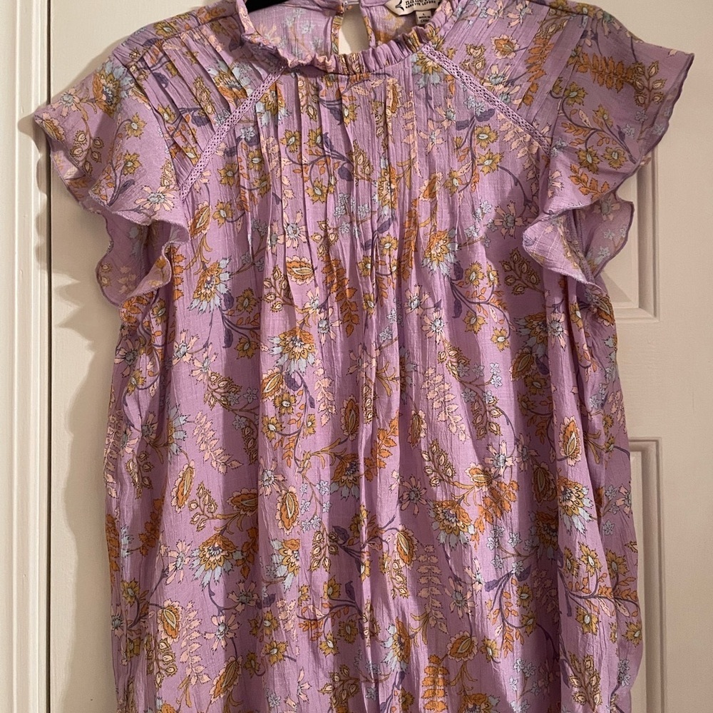 Nanette Lepore Purple Blouse with Ruffled Sleeves and Bib Collar